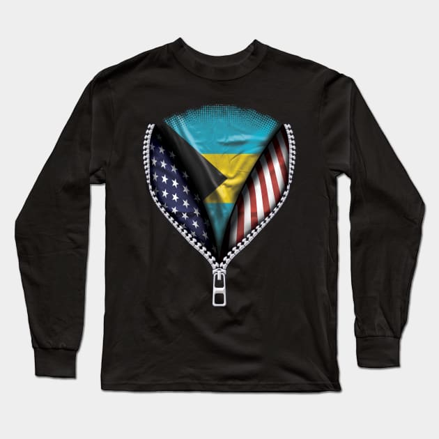 Bahamian Flag  Bahamas Flag American Flag Zip Down - Gift for Bahamian From Bahamas Long Sleeve T-Shirt by Country Flags